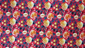 Flor Amar/Verm NT4133. Tricoline Digital 100% Alg.Fab (49x75cm)