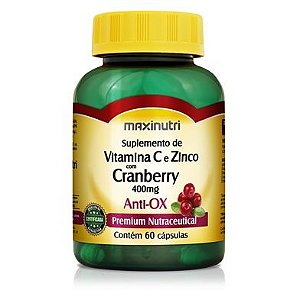 Cranberry Anti-ox Vit C, Selênio Zinco 400mg 60cps Maxinutri