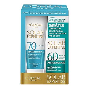 KIT PROTETOR SOLAR LOREAL EXPERTISE CORPORAL FPS70  200ML+ FACIAL FPS 60 25G