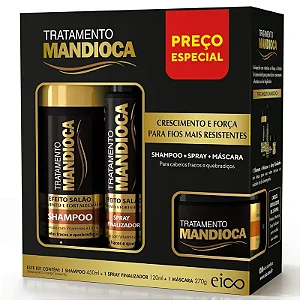 KIT EICO MANDIOCA SHAMPOO 450ML+ SPRAY 120ML + MASCARA 270G