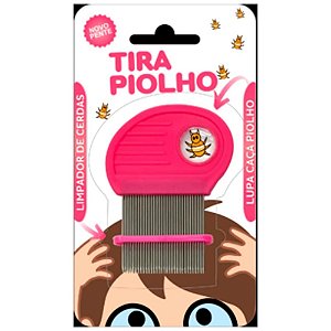 Pente Fino com Dentes em Aço Inox com Lupa Tira Piolho Rosa