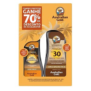 KIT AUSTRALIAN GOLD PROTETOR SOLAR FPS30+ ACELERADOR BRONZER