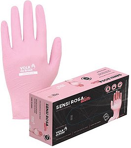 LUVA NITRILICA DESCARTAVEL SENSI ROSA P SEM AMIDO 100un VOLK