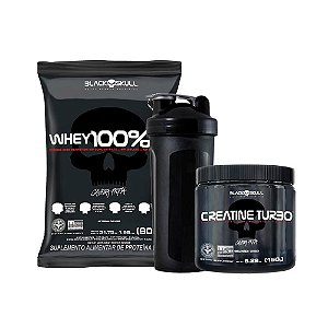 KIT BLACK SKULL - 100%HD REFIL 900G + CREATINE TURBO 150G + COQUETELEIRA