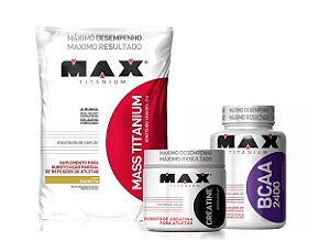 KIT MAX TITANIUM - MASS TITANIUM + CREATINA 150G + BCAA 100 CAPS