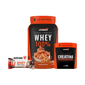 KIT  NEW MILLEN -  WHEY 100% POTE 900G + CREATINA 300G + BARRA DE PROTEÍNA