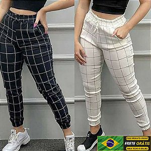 Calça Feminina Jogger Xadrez Listrada Bengaline