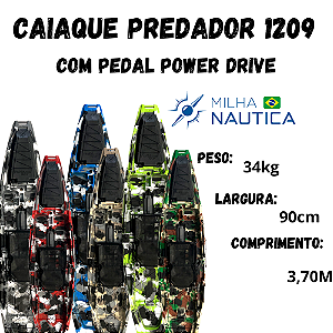 Caiaque Predador 1290 Com Pedal Power Drive -Milha Nautica