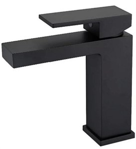 Torneira Banheiro Misturador Bica Baixa Quadrada Em Metal Preto Fosco