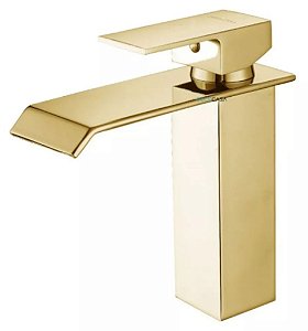 Torneira Misturador Monocomando Cascata Baixa Banheiro Dourado