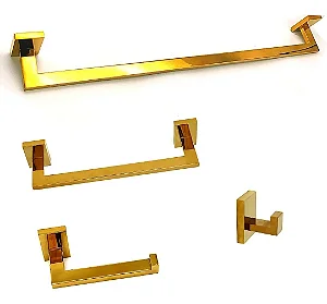 Acessorios  Banheiro 4 Peças Slim Dourado Brilho