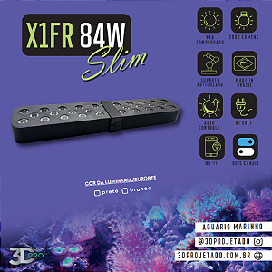 Luminaria X1-FR 84W - SLIM - (WI-FI) 7000 lumens - Luminaria para Aquário Marinho