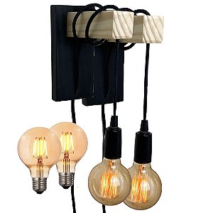 Par de luminárias Orbs pretas + Lâmpadas g80 led