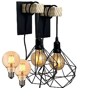 Par luminária Orb Preta com Diamante