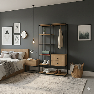 Closet Aberto Industrial 200x100x40cm com Gavetas