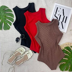 Body Feminino Atena Regata Básico Texturizado Moda Confortável