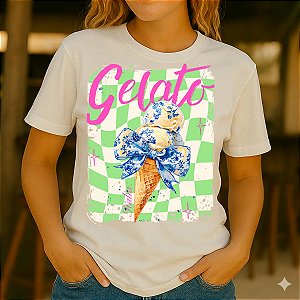 Camiseta Feminina Algodão  Estampas Tropicais  Verão Gelato