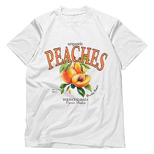 Camiseta Feminina Algodão Estampas Tropicais Moda Verão Pêssego