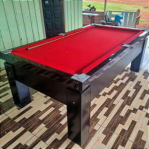 Mesa de Bilhar Fascinação Cor Preta Tecido Vermelho 1,86 x 1,17