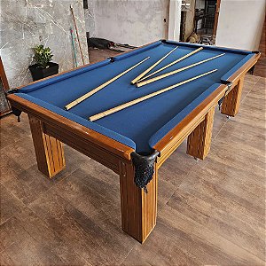Mesa de Bilhar Diver Madeira Maciça Cor Imbuia Tecido Azul 2,40 x 1,40