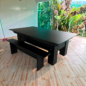 Mesa de Bilhar e Jantar Charme Cor Preta com Bancos 2,20 x 1,20
