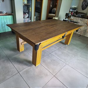 Mesa de Bilhar e Jantar Diver Madeira Cor Imbuia Tecido Preto 2,20 x 1,20