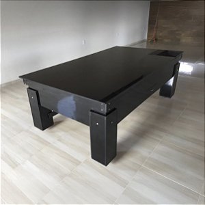Mesa de Bilhar e Jantar Atrativo Gaveta Cor Preta Tecido Verde 2,25 x 1,30