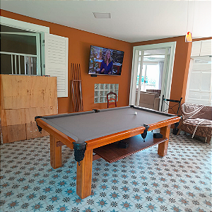 Mesa de Bilhar Slim Madeira Maciça Cor Imbuia Tecido Cinza 2,20 x 1,20