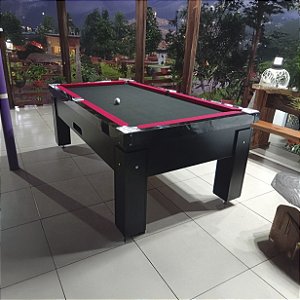 Mesa de Bilhar Fascinação Cor Preta Tecido Preto Bordas Vermelhas 2,20 x 1,20