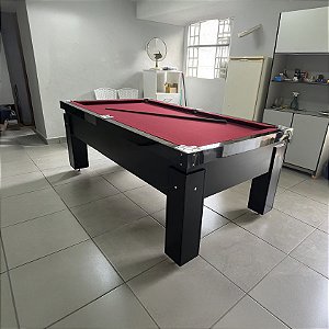 Mesa de Bilhar Fascinação Cor Preta Tecido Bordô 2,20 x 1,20