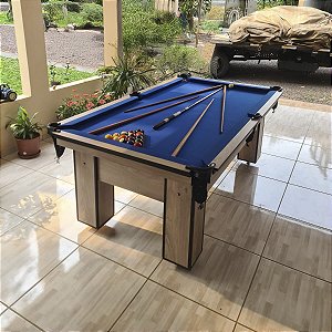 Mesa de Bilhar Charme Cor Carvalho Montreal Tecido Azul 2,20 x 1,20