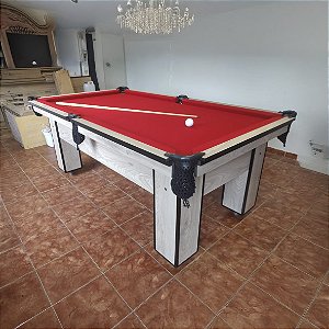 Mesa de Bilhar Charme Cor Carvalho Montreal Tecido Vermelho 2,20 x 1,20