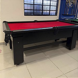 Mesa de Bilhar Charme Cor Preta Tecido Vermelho Bordas Pretas 2,20 x 1,20 (Produto Usado)