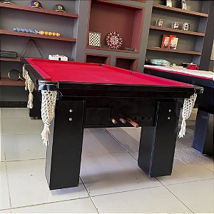 Mesa de Bilhar de Redinha Cor Preta Tecido Vermelho 2,20 x 1,20 (Produto Usado)