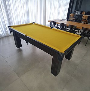 Mesa de Bilhar Diver Madeira Maciça Cor Preta Tecido Amarelo 2,20 x 1,20