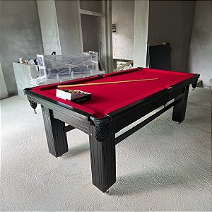 Mesa de Bilhar Diver Madeira Maciça Cor Preta Tecido Vermelho 2,20 x 1,20