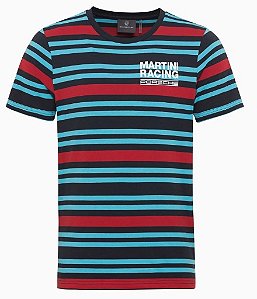 Camiseta Unissex Azul Escuro/Vermelho.