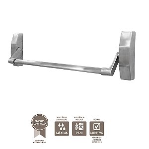 Barra Antipânico Porta Corta Fogo Simples NT Premium Fixação Tripla Inox Lixado Com Maçaneta