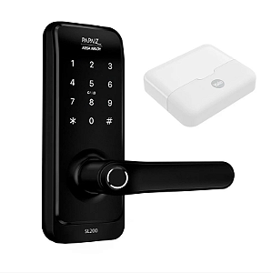 Combo Fechadura Digital Smart Lock SL205 Abertura Aplicativo Biometria Senha Cartão e Chave mais Hub