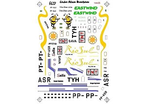 Decalque 727-100 TNT Sava, 737-500 Rio-Sul e DC-3 Sadia 1/144 - FCM 144-05