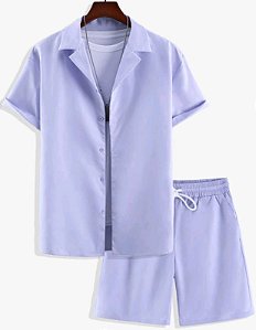 CONJUNTO MASCULINO OCASIONAL MANGA CURTA SHORT CORDÃO Outfit.