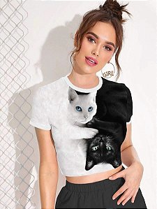 Cropped Estampa Animal Cat's Ocasional