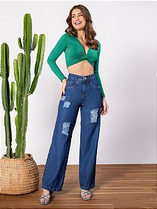 Calça Jeans WIide Leg Rasgadinho