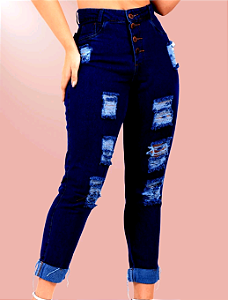 Calça Jeans Feminina Mom Destroyed Levanta Bumbum Sem Lycra