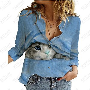 Camisa manga comprida Gato 3D