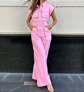 Macacão Pink Lapela Monocromática