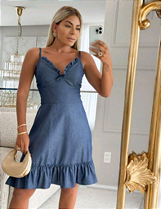 Vestido Jeans com lastex na Costa