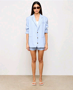 Conjunto Short Alfaiataria Cintura Alta Terno com Blazer Listrado