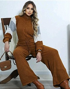 Conjunto Blusa Tricot Mousse Com Calca Flare