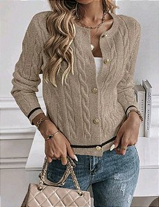 Cardigan Casual Recorte Contrastante